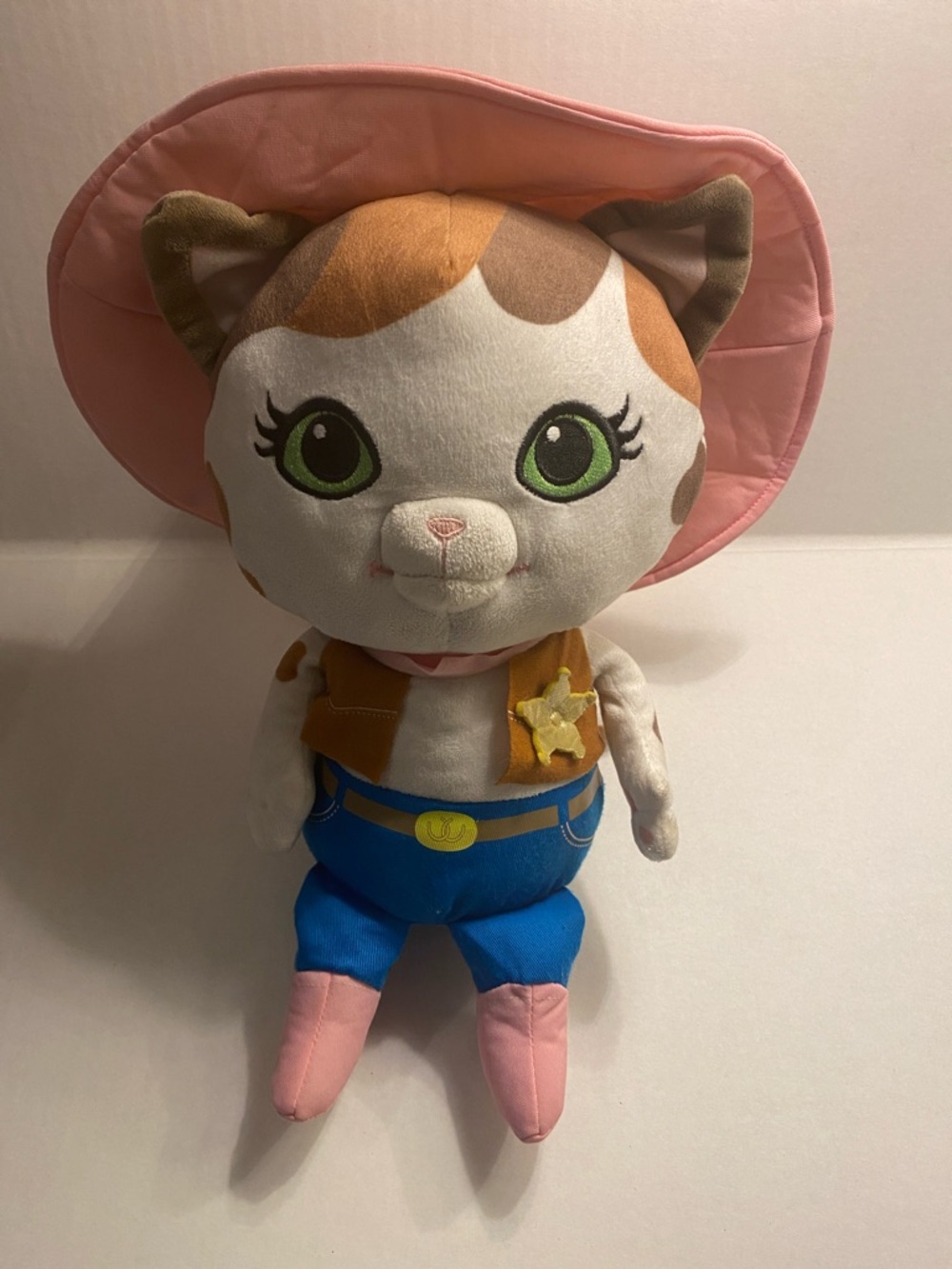 Disney Cat Plush in Pink Hat with Blue Outfit and Brown Markings